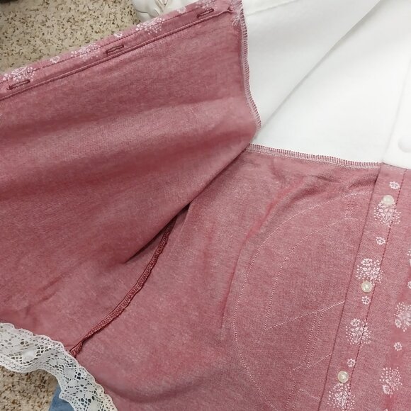 3733 Size Large Bali Studio Upcycled Shacket, in White and Red Print. - Picture 4 of 8